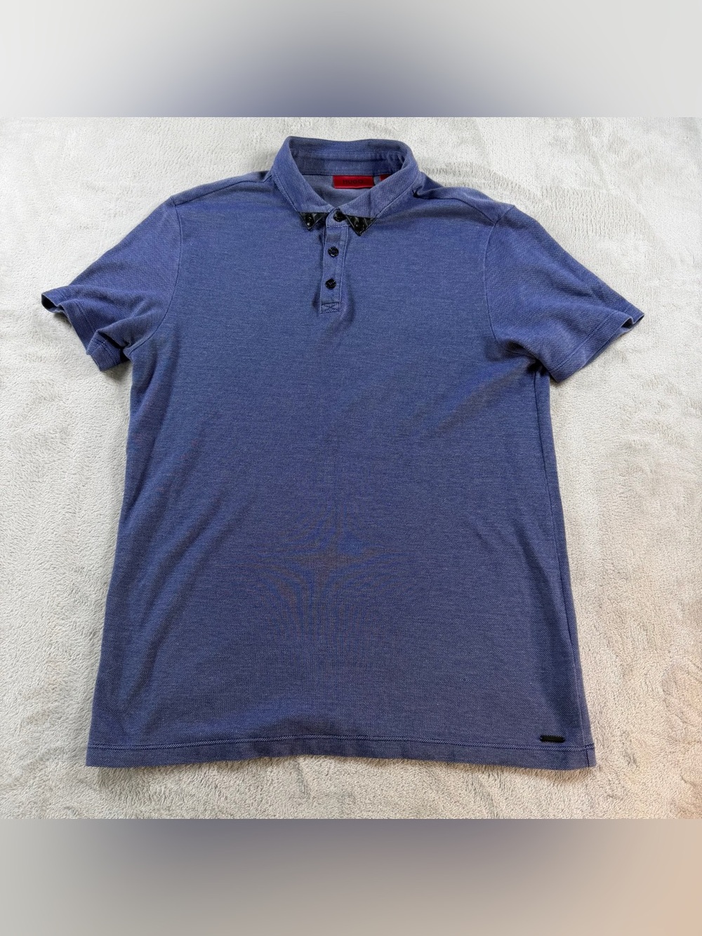 HUGO Hugo Boss Men's Casual Polo Shirt Size M Blue Leather Trim Collar Accent